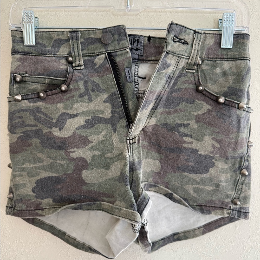 Camo Denim Studded Shorts